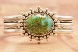 Artie Yellowhorse Genuine Sonoran Gold Turquoise Sterling Silver Rising Sun Bracelet